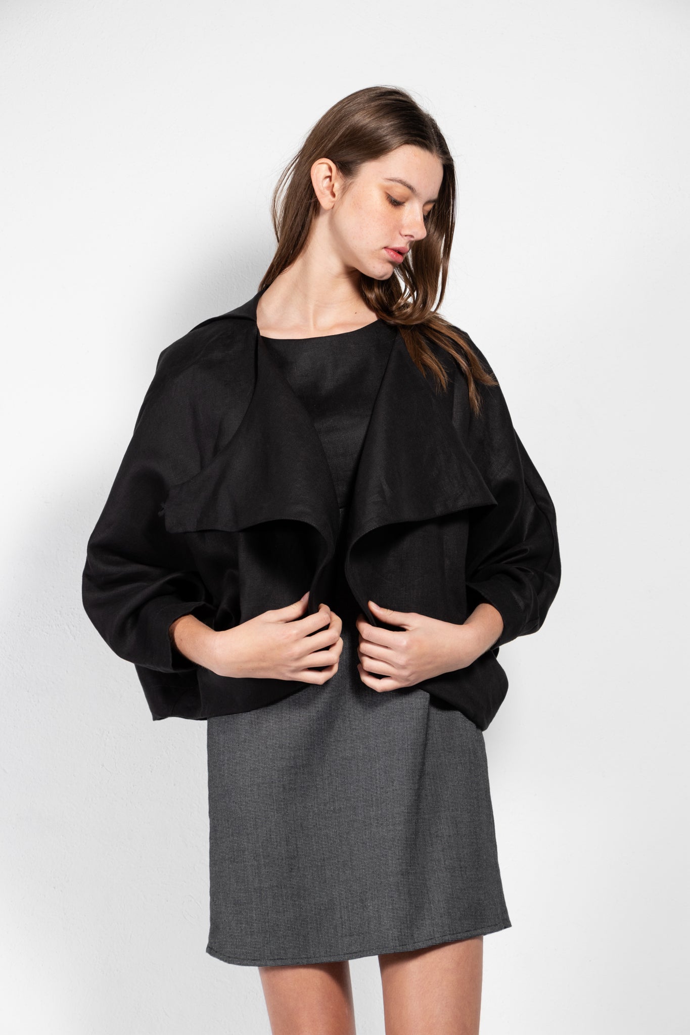 Andrea Linen Blend Crossover Cape Top